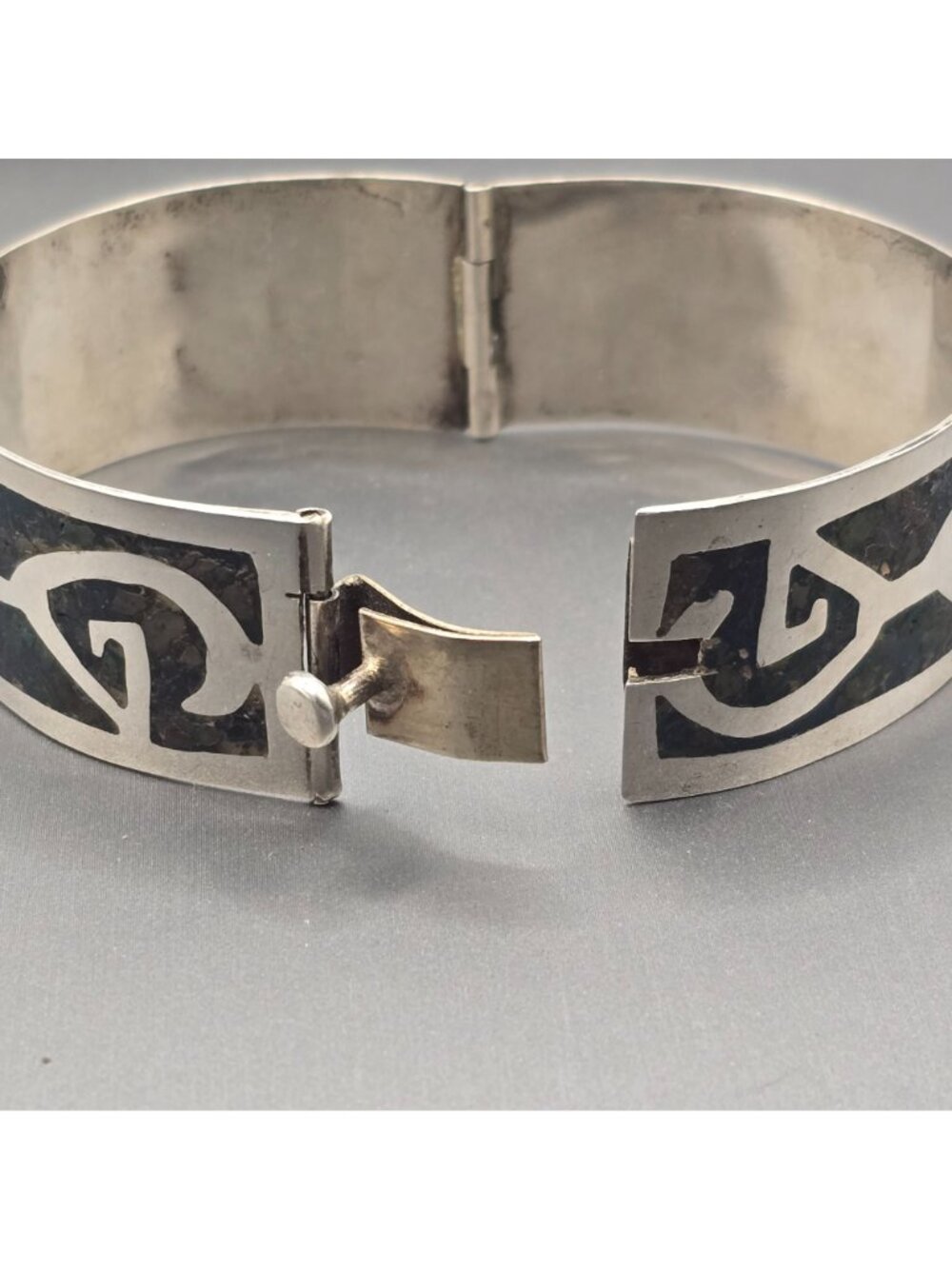 Vintage Taxco Sterling Silver Turquoise Inlay Bracelet 7" Eagle 3 Signed AMD 30g - Picture 8 of 16